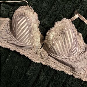 Thistle and Spire Lavender Striped Lace Trim Push-Up Bra